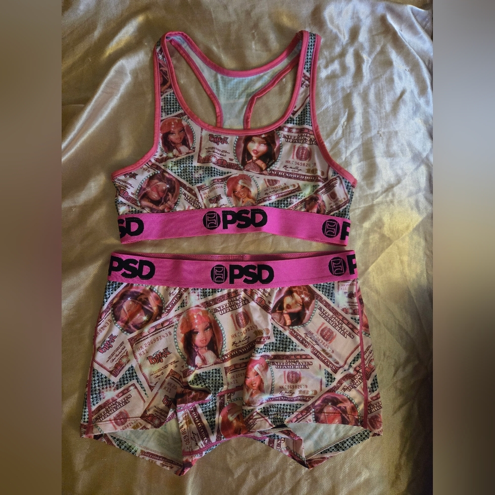 PSD Pink Graphic Sports Bra and Shorts Set